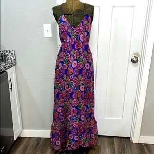 Y2K LACEY PARKER SILK VINTAGE EMPIRE WAIST SPAGHETTI STRAP FLORAL MAXI DRESS